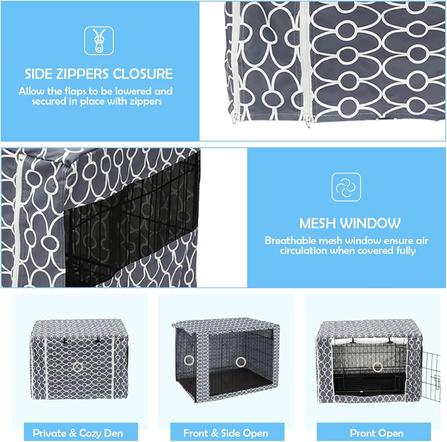 Dog Crate Cover Kennel Dogs Covers fits Small Medium Large crates cage Heavy Nylon Waterproof soundproof Indoor Outdoor - Cover only - Grey - 48 inch