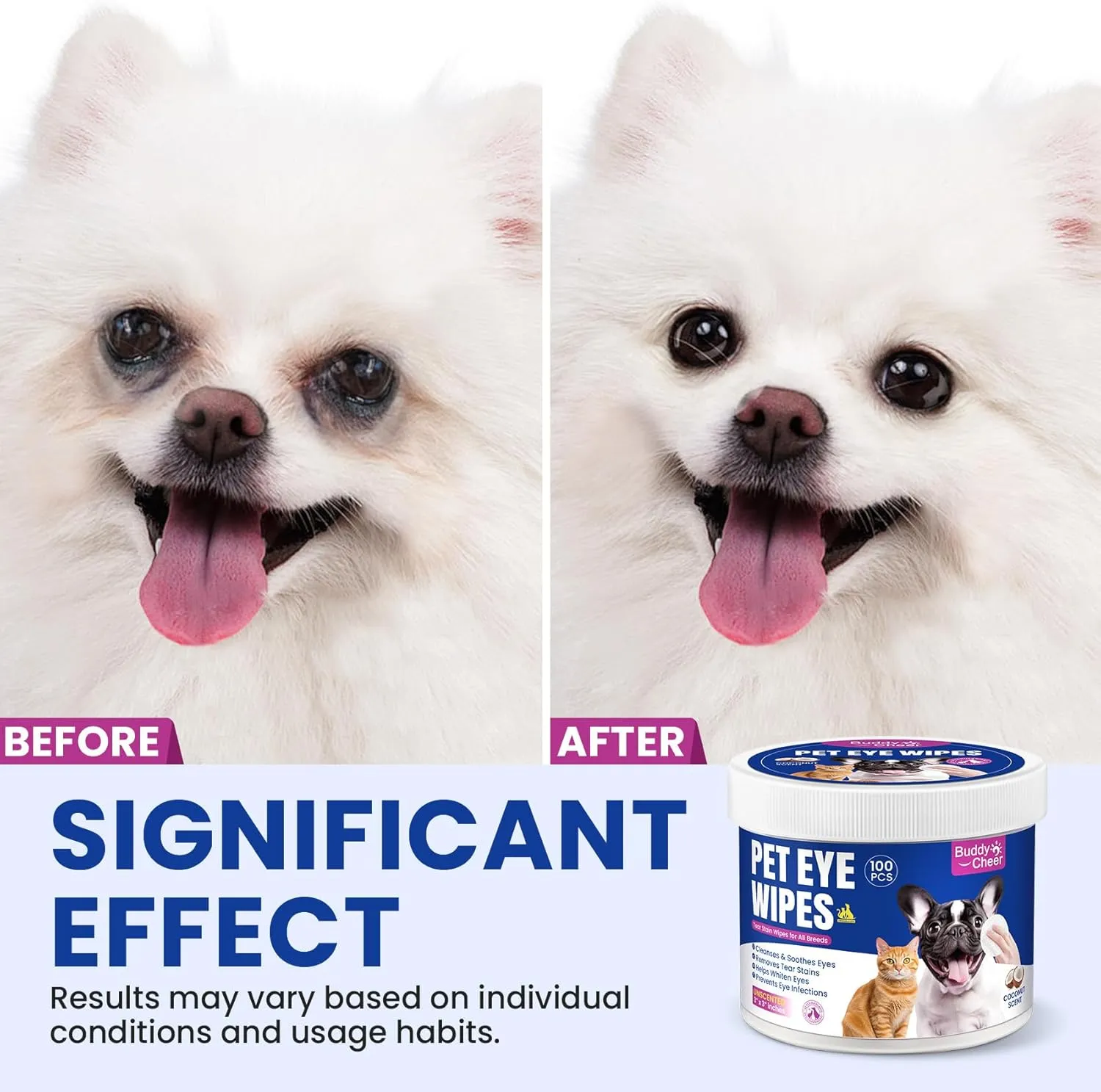 Dog Eye Wipes, Angel Tear Stain Remover for All Dogs & Cats  Hypoallergenic & Deodorizing Eye Wipes for Dogs, Pet Eye Cleaner Wipes with Enzymes for Discharge, Crust, Mucus & Debris, Coconut (100 Ct)