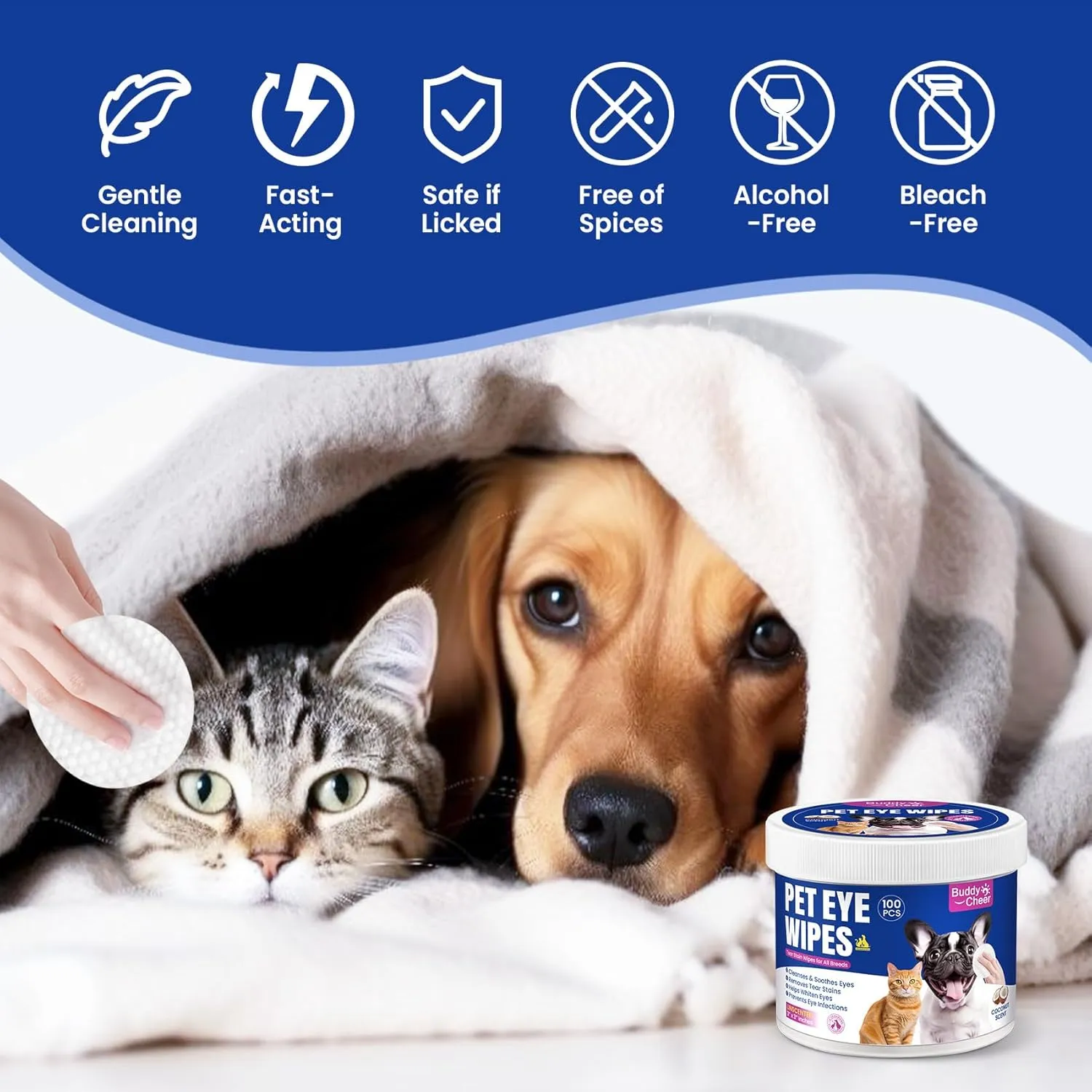 Dog Eye Wipes, Angel Tear Stain Remover for All Dogs & Cats  Hypoallergenic & Deodorizing Eye Wipes for Dogs, Pet Eye Cleaner Wipes with Enzymes for Discharge, Crust, Mucus & Debris, Coconut (100 Ct)