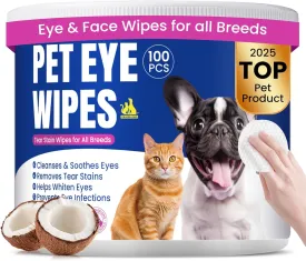 Dog Eye Wipes, Angel Tear Stain Remover for All Dogs & Cats  Hypoallergenic & Deodorizing Eye Wipes for Dogs, Pet Eye Cleaner Wipes with Enzymes for Discharge, Crust, Mucus & Debris, Coconut (100 Ct)