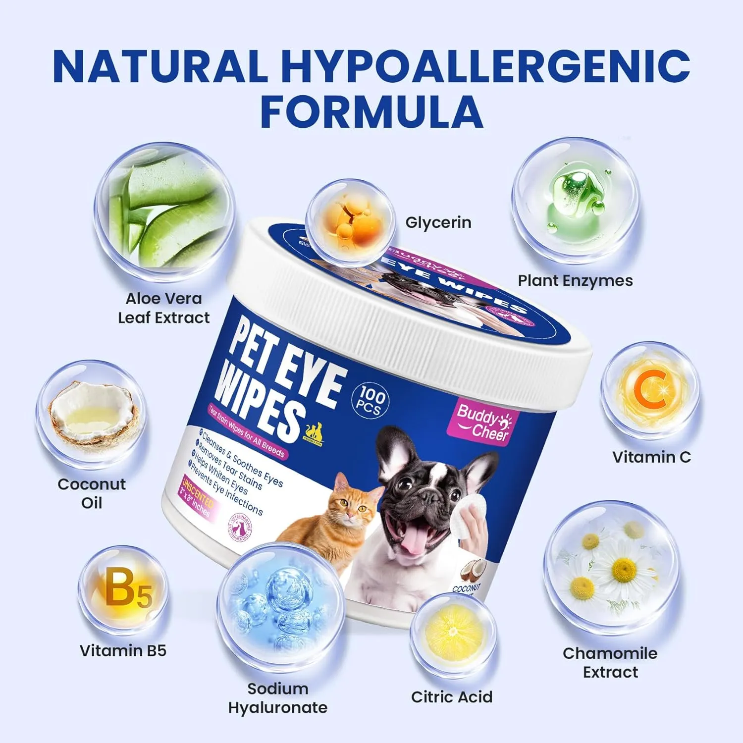 Dog Eye Wipes, Angel Tear Stain Remover for All Dogs & Cats  Hypoallergenic & Deodorizing Eye Wipes for Dogs, Pet Eye Cleaner Wipes with Enzymes for Discharge, Crust, Mucus & Debris, Coconut (100 Ct)