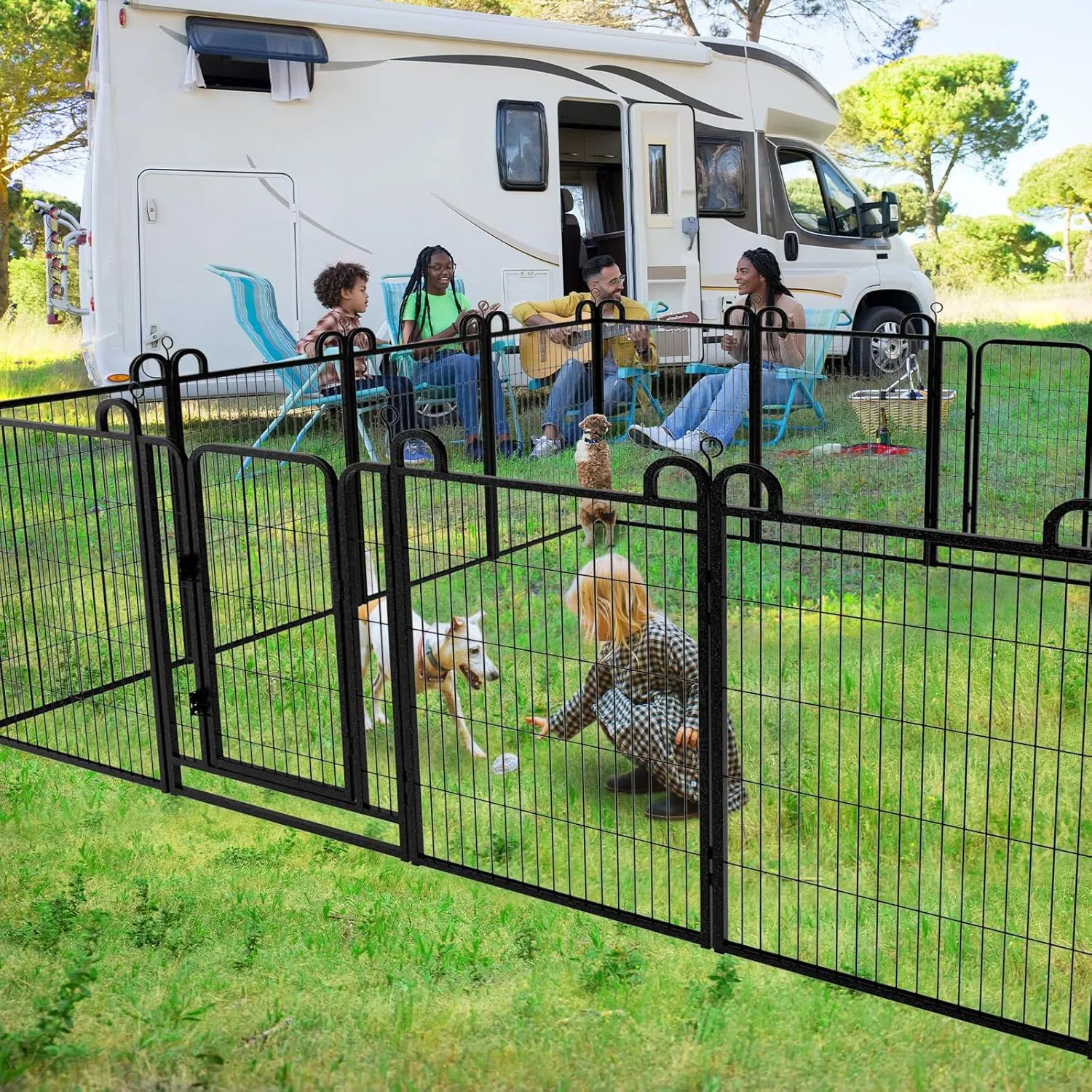 Dog Playpen Outdoor 24 Panels Heavy Duty Dog Fence 40" Height Anti-Rust with Doors Portable for RV Camping Yard, Total 54FT, 232 Sq.ft, Snowy Black