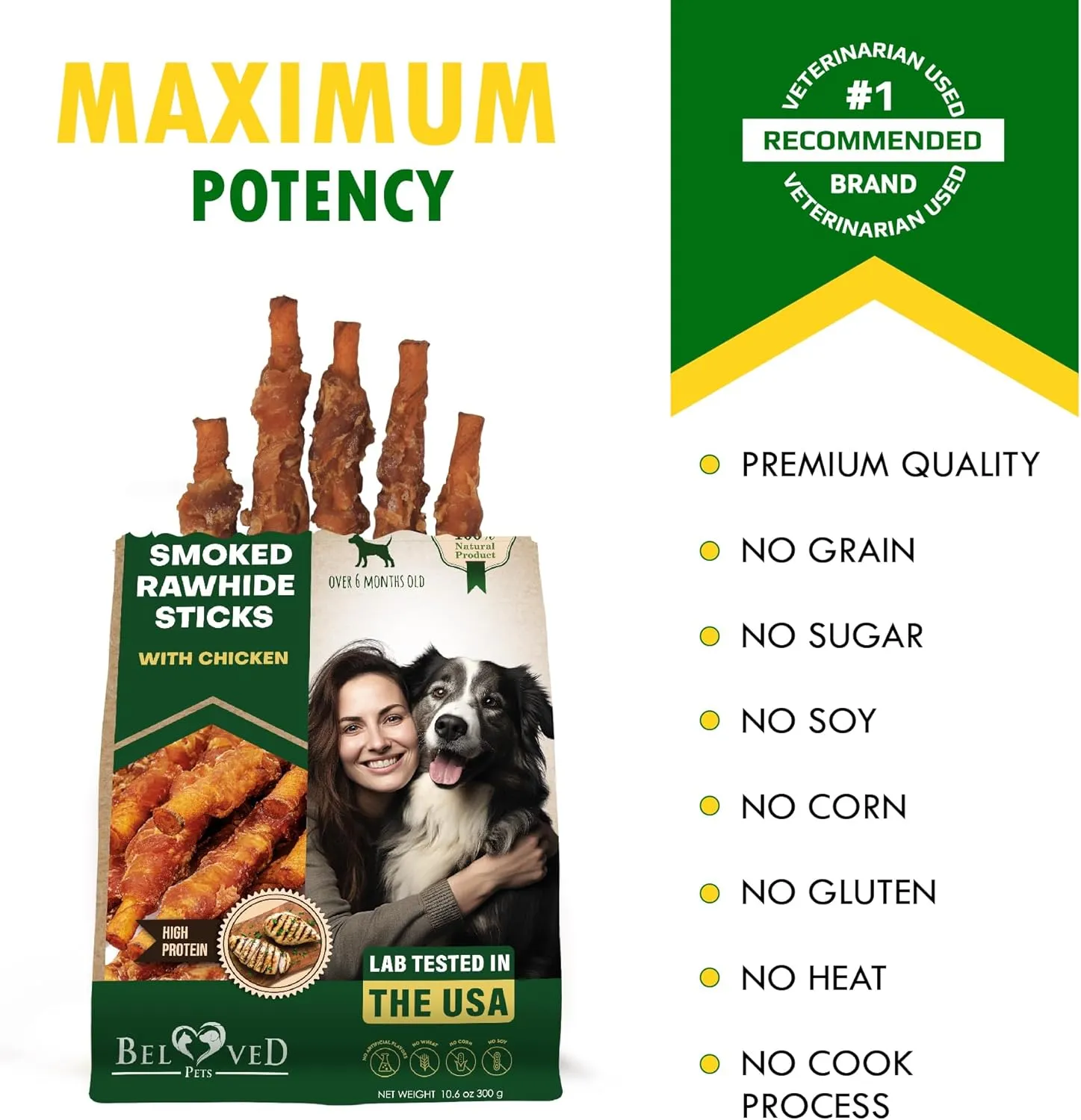 Dog Smoked Rawhide Sticks Wrapped Chicken & Pet Natural Chew Treats - Grain Free Organic Meat & Healthy Human Grade Dried Snacks in Bulk - Best Twists for Training Small & Large Dogs - Made for USA