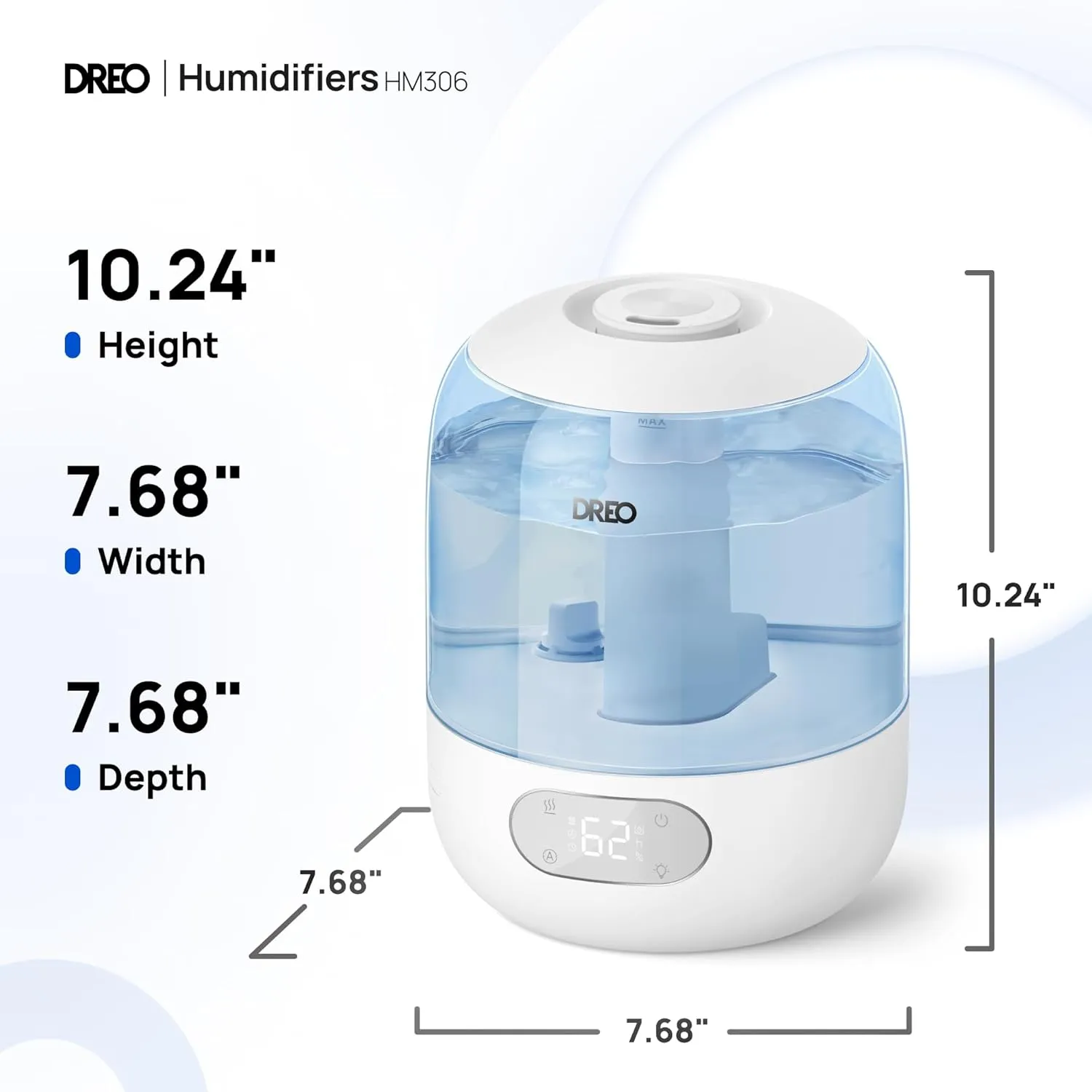 Dreo Humidifiers for Bedroom, Cool Mist Ultrasonic Humidifiers with 30Hr Runtime, Top Fill 3L Tank, Easy Clean, Humidity Sensor, Night Light for Baby, Nursery, 360 Nozzle for Plants and Home, Blue