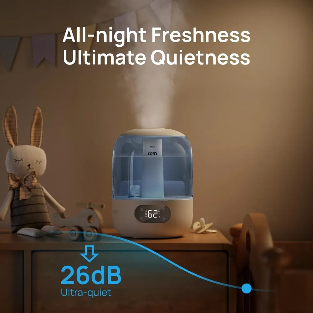 Dreo Humidifiers for Bedroom, Cool Mist Ultrasonic Humidifiers with 30Hr Runtime, Top Fill 3L Tank, Easy Clean, Humidity Sensor, Night Light for Baby, Nursery, 360 Nozzle for Plants and Home, Blue