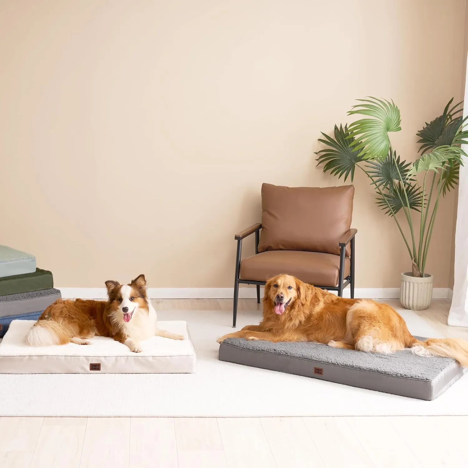 EHEYCIGA Orthopedic Foam Dog Bed for Large Dogs, 35"L x 23"W x 3.5"Th, Light Grey