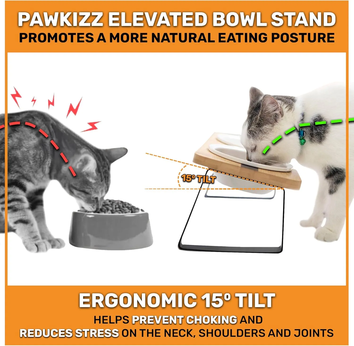 Elevated Cat Bowl Stand for Food and Water  Anti-Vomit Raised Feeding Station with Tilted Stand  Removable Round Ceramic Bowls, Anti Slip Bamboo Base, Dishes for Cats, Kitten, Small Dogs & Puppies