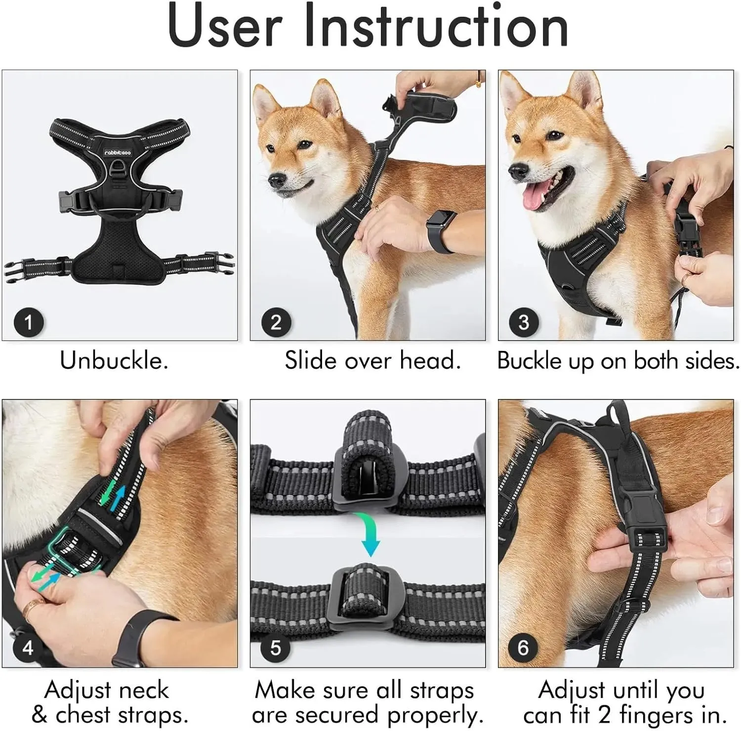 Enorme Dog Harness with Leash & Poop Bag Container   350 ML Bowl, No-Pull Pet Harness Adjustable Soft Padded Dog Vest Reflective Oxford Vest with Easy Control Handle. (Black, Large)