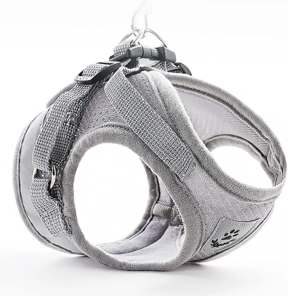 FEimaX Dog Harness and Leash Set for Walking, Soft Mesh Adjustable Easy Control Lightweight Cat Vest Harnesses with Reflective Strips, Escape Proof Small Dogs Cats Vests (Grey, X-Small)