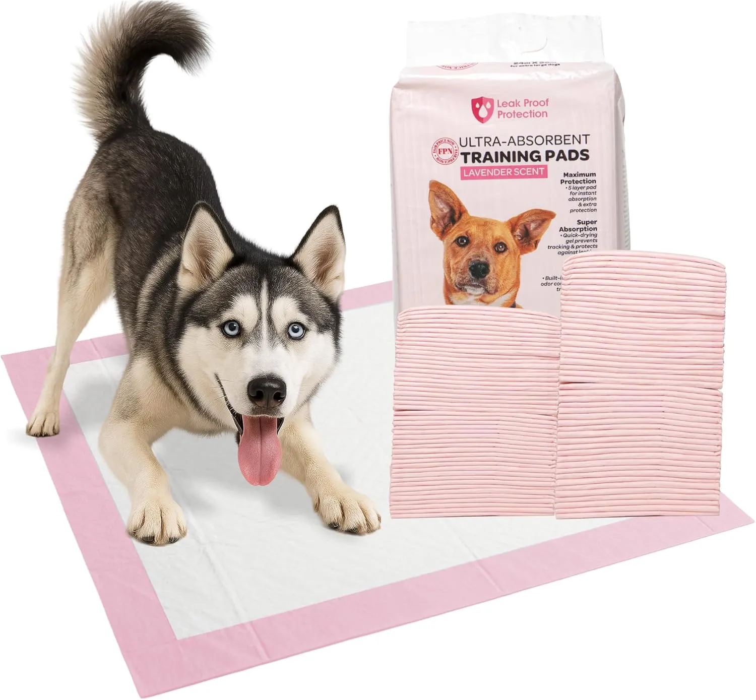 FPN Pink Puppy Pee Pads for Dogs 24X36 Inches, Pack of 25 | Extra Absorbent | Heavy Duty Dog Pads | Pet Toilet Training Pads, Lavender Scented