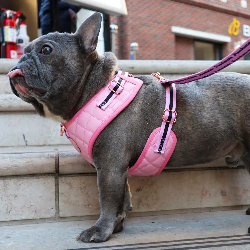 Frenchiestore Neck Adjustable Vegan Leather Health Harness | Pink Varsity