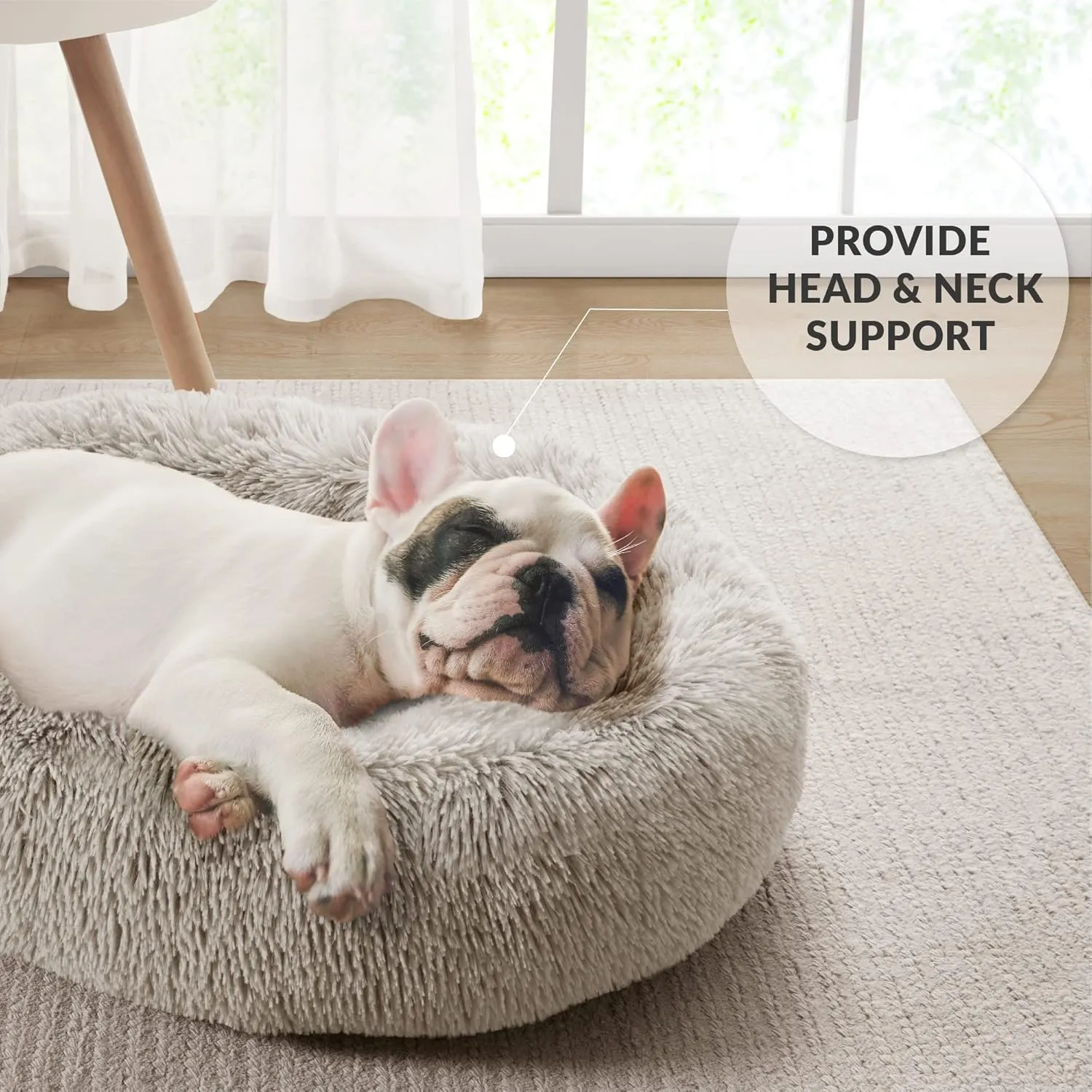 Friends Forever Calming Dog Bed for Medium Dogs, Donut Medium Pet Bed, 30 Inches Memory Foam Orthopedic Dog Bed with Fluffy Plush Faux Fur, Machine Washable, Serena Tan, 30"x23"x6.5"