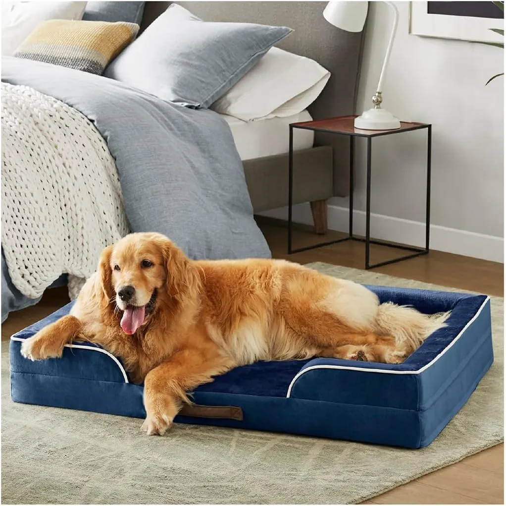 Friends Forever Orthopedic Dog Bed, Bolster Dog Bed with Memory Foam Pet Couch Sofa and Removable Washable Cover, Ally Navy, 42x32x7