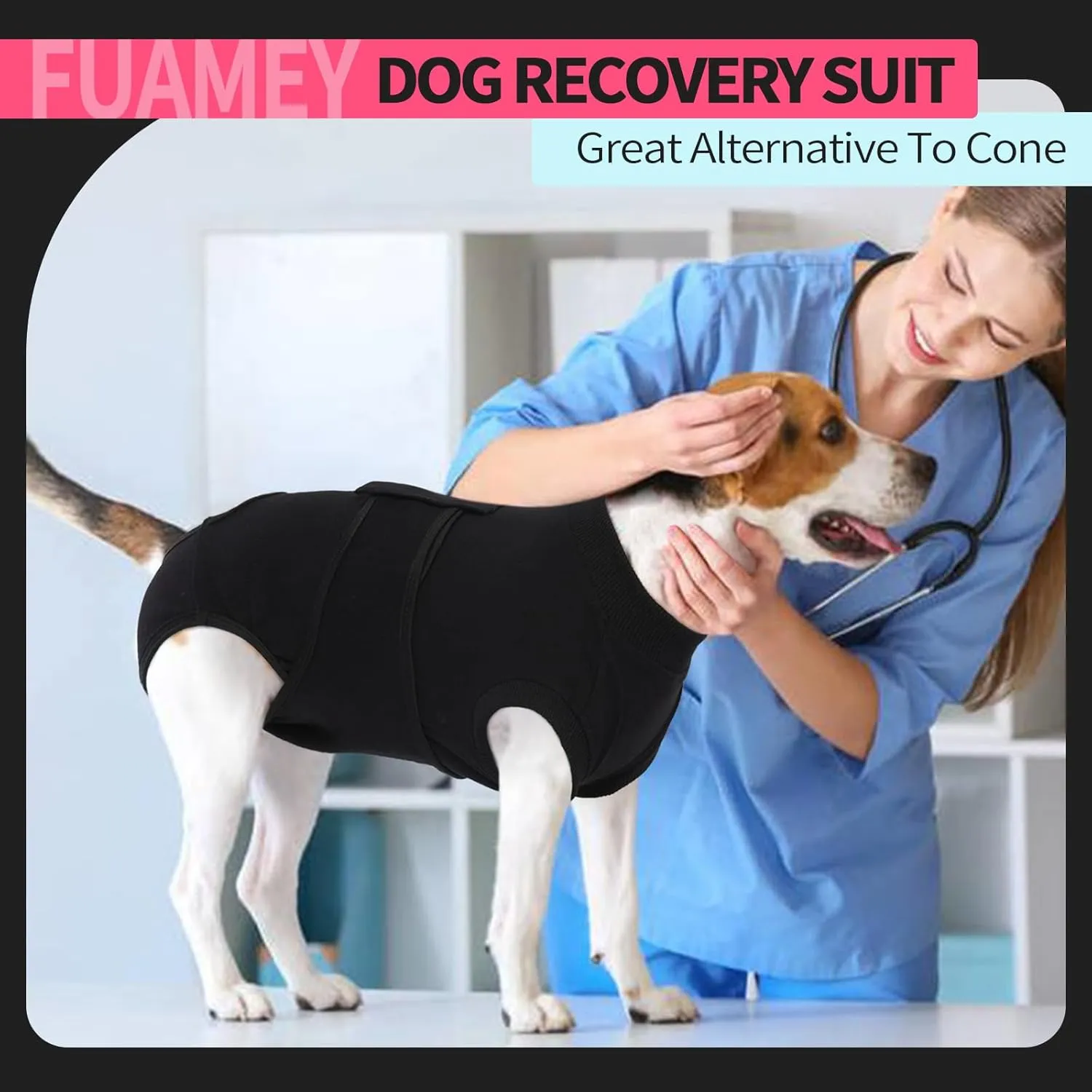 FUAMEY Dog Recovery Suit Male,Dogs Surgery Neuter Suits Puppy Spay Shirts for Female Protect Dog's Skin Anti Licking Abdominal Wounds Doggie Onesie Pet Bodysuit Alternative to Cone Black M