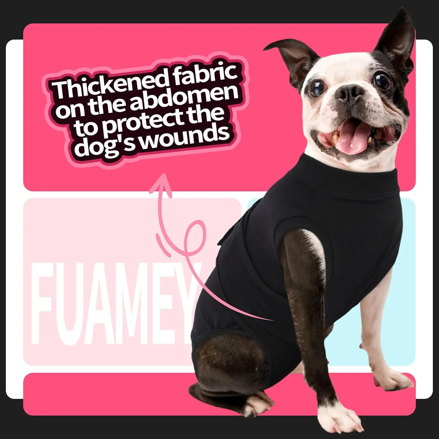FUAMEY Dog Recovery Suit Male,Dogs Surgery Neuter Suits Puppy Spay Shirts for Female Protect Dog's Skin Anti Licking Abdominal Wounds Doggie Onesie Pet Bodysuit Alternative to Cone Black M