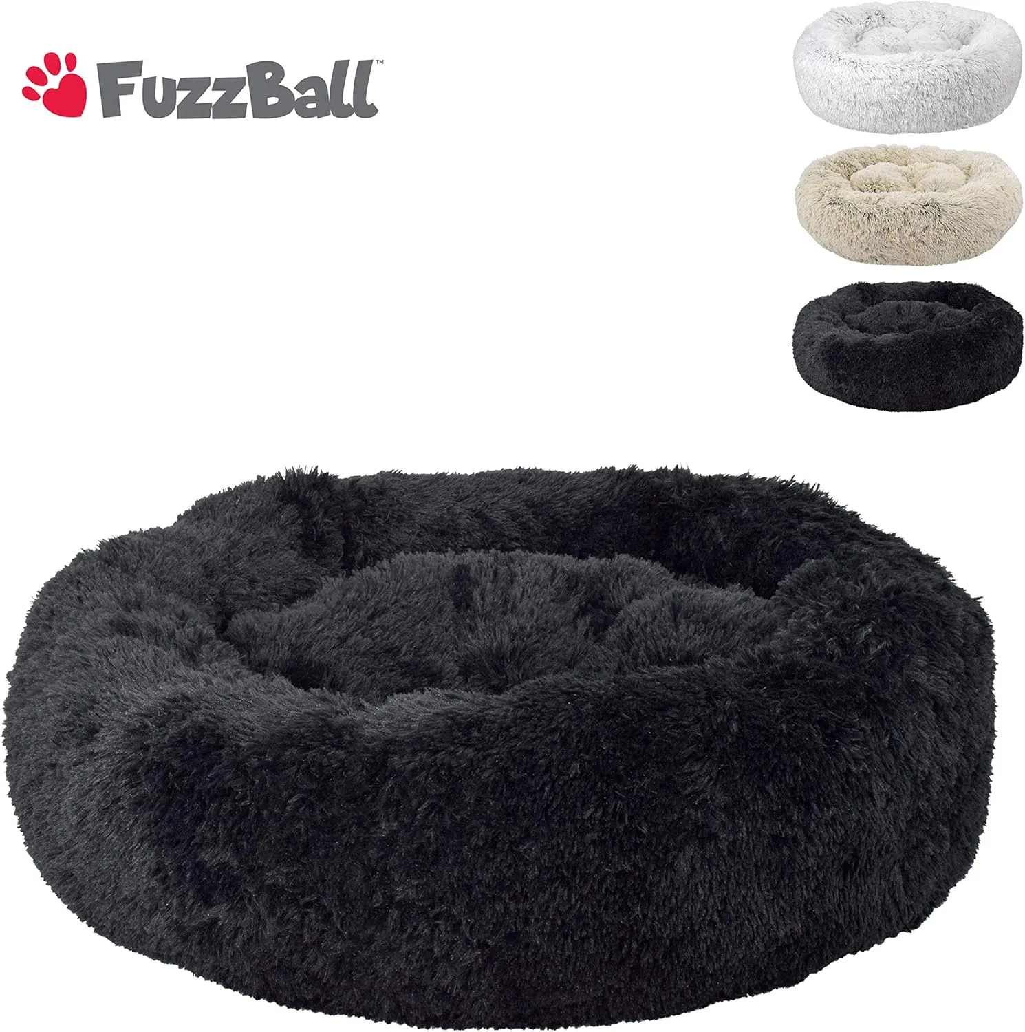 FuzzBall Fluffy Luxe Pet Bed, Calming Donut Cuddler  Machine Washable, Waterproof Base, Anti-Slip (for Medium Dogs and Cats up to 45lbs)