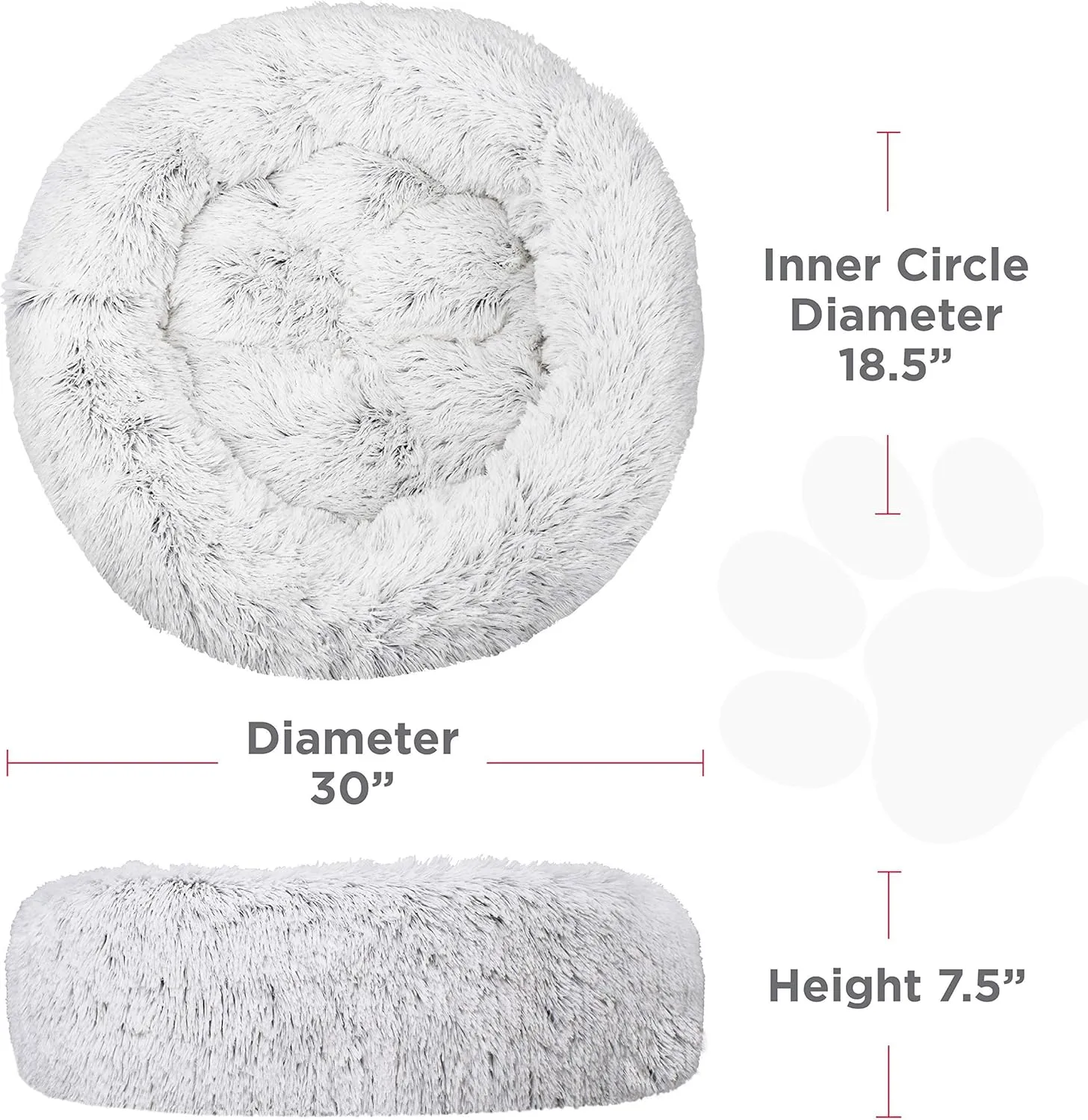 FuzzBall Fluffy Luxe Pet Bed, Calming Donut Cuddler  Machine Washable, Waterproof Base, Anti-Slip (for Medium Dogs and Cats up to 45lbs)