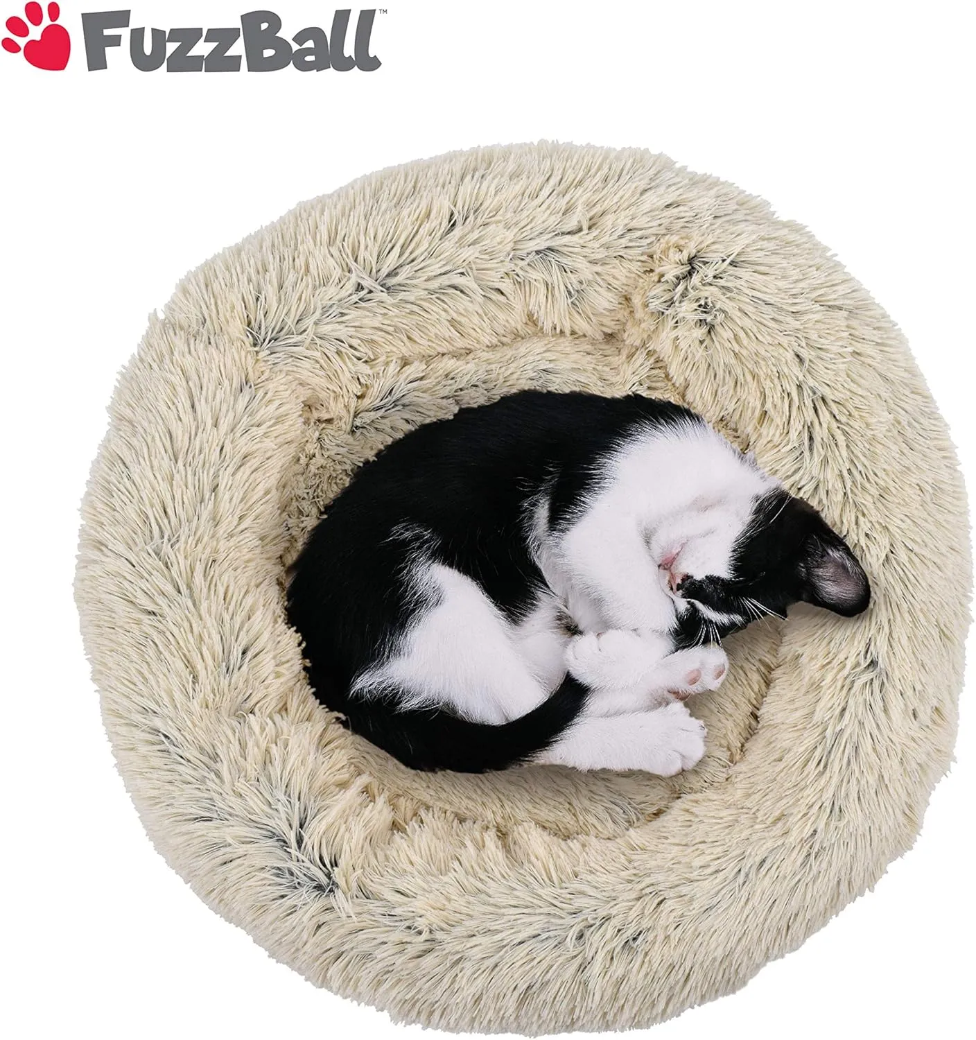 FuzzBall Fluffy Luxe Pet Bed, Calming Donut Cuddler  Machine Washable, Waterproof Base, Anti-Slip (for Medium Dogs and Cats up to 45lbs)