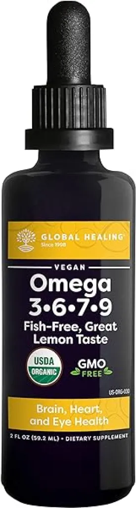 Global Healing Organic Omega 3 6 9 and 7 (Seaberry CO2 Extract) - Fish-Free, Non-GMO Omega 3 Supplement for Women & Men, Contains Perilla Seed & Flaxseed Oil - Omega 3 Fish Oil Alternative - 2 Fl Oz in Pakistan