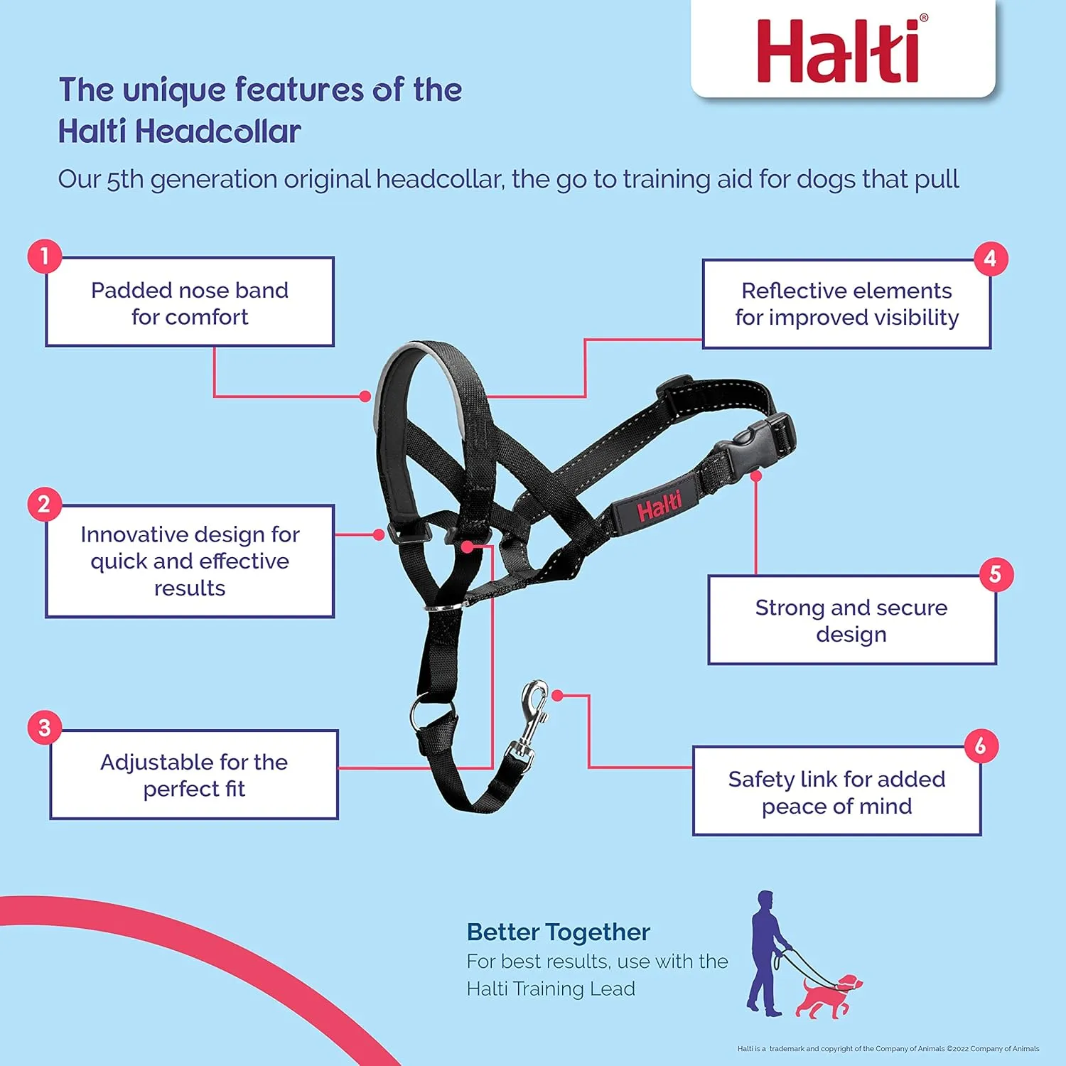 HALTI Headcollar - to Stop Your Dog Pulling on The Leash. Adjustable, Reflective and Lightweight, with Padded Nose Band. Dog Training Anti-Pull Collar for Medium Dogs (Size 2, Burnt Orange)