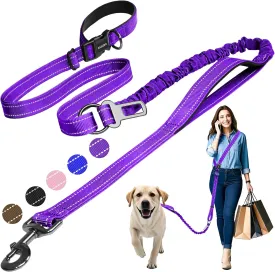 Hands Free Dog Leash for Large Dogs Adjustable 6 to 9 Feet Heavy Duty with No Pull Bungee & Reflective Ideal for Running, Jogging, Leash Carabiner for Ultimate Convenience Purple