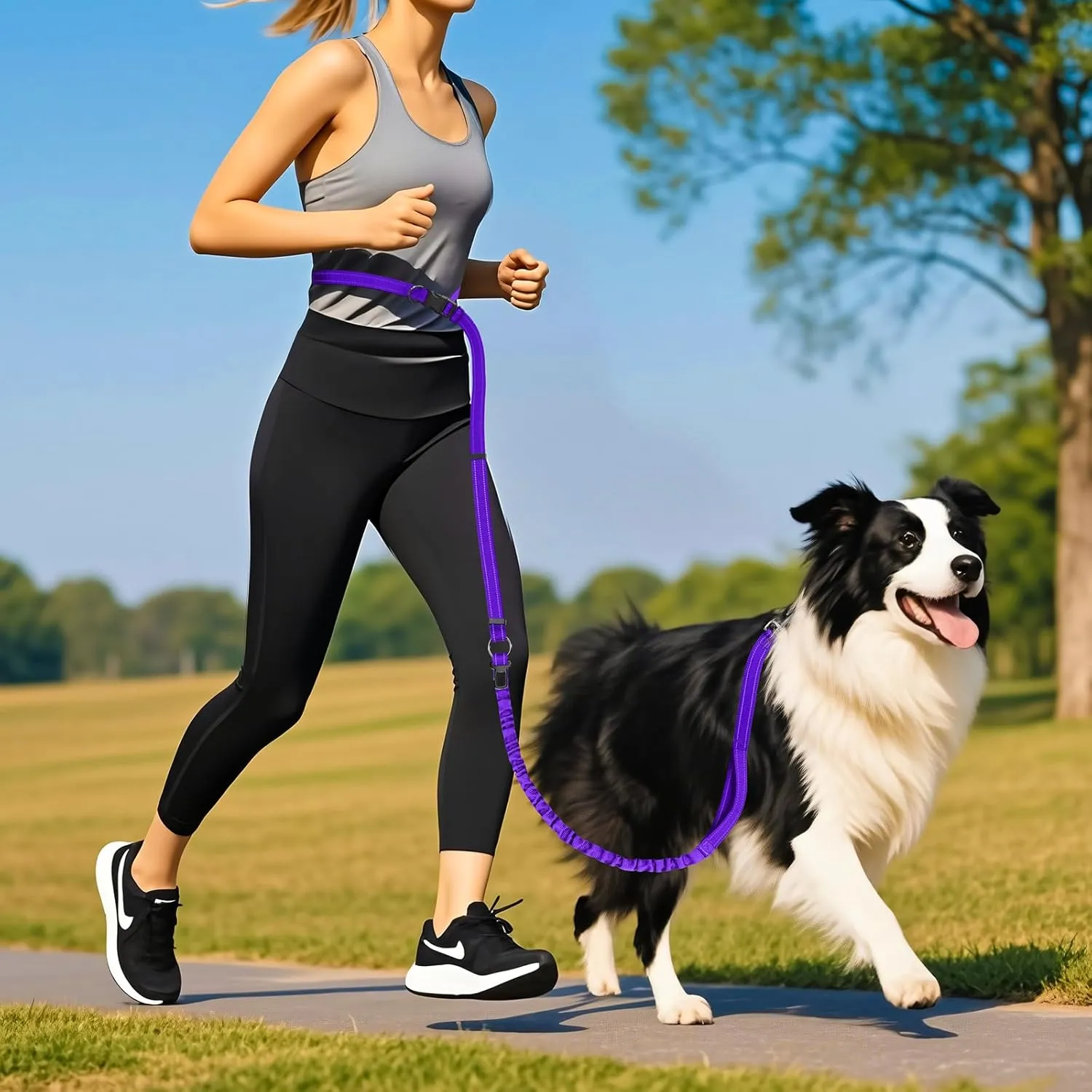 Hands Free Dog Leash for Large Dogs Adjustable 6 to 9 Feet Heavy Duty with No Pull Bungee & Reflective Ideal for Running, Jogging, Leash Carabiner for Ultimate Convenience Purple