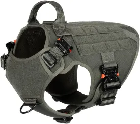 ICEFANG Tactical Dog Harness with 4X Metal Buckle,Working Dog MOLLE K9 Vest with Handle,No Pulling Front Clip,Adjustable Pet Harness for Meduim Dogs (M (25"-31" Chest), Green)