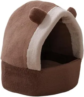 Indoor Cat Bed Cave - Removable & Washable Plush Pillow, Deformation-Resistant Cotton Filling, Spacious Cat House with Cozy Enclosed Design for Small to Large Cats(Coffee,15.75''X19.69''X15.75'')