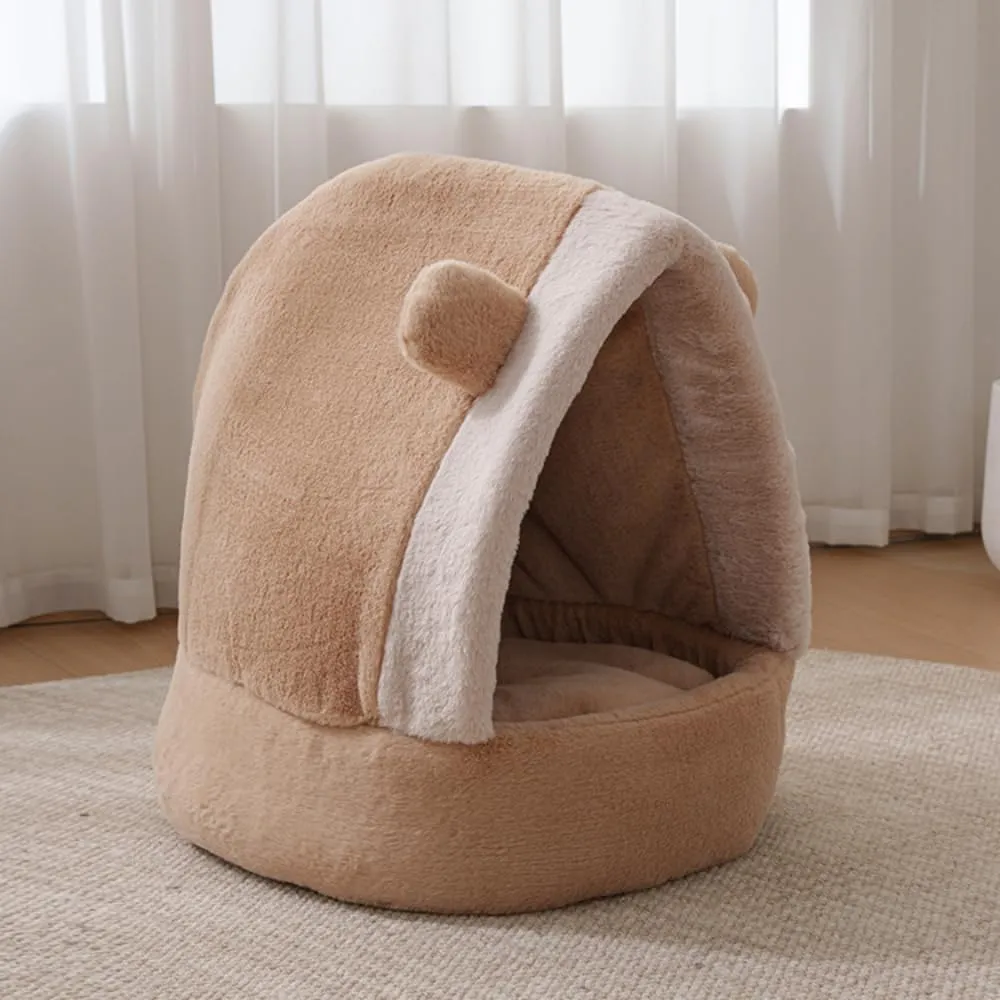 Indoor Cat Bed Cave - Removable & Washable Plush Pillow, Deformation-Resistant Cotton Filling, Spacious Cat House with Cozy Enclosed Design for Small to Large Cats(Coffee,15.75''X19.69''X15.75'')