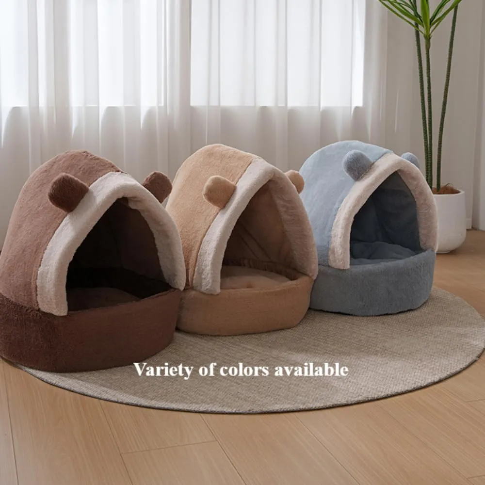 Indoor Cat Bed Cave - Removable & Washable Plush Pillow, Deformation-Resistant Cotton Filling, Spacious Cat House with Cozy Enclosed Design for Small to Large Cats(Coffee,15.75''X19.69''X15.75'')