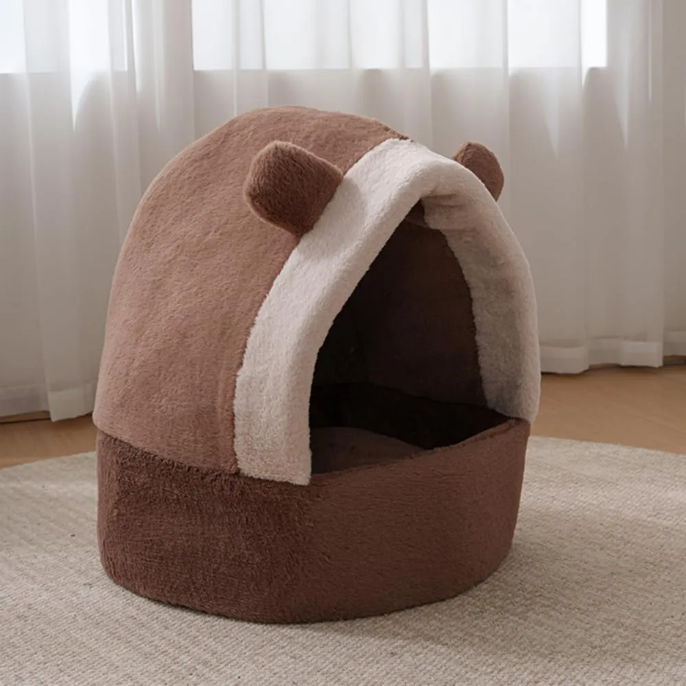 Indoor Cat Bed Cave - Removable & Washable Plush Pillow, Deformation-Resistant Cotton Filling, Spacious Cat House with Cozy Enclosed Design for Small to Large Cats(Coffee,15.75''X19.69''X15.75'')