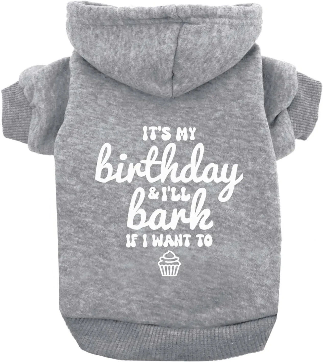 It's My Birthday & I'll Bark If I Want to Dog Hoodie Fleece Lined Pullover Sweatshirt with Leash Hole (Grey, Medium 1078)