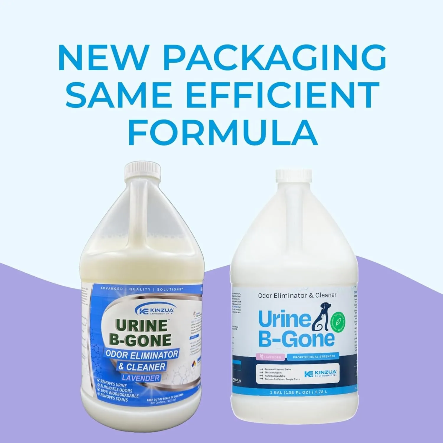 KINZUA ENVIRONMENTAL Urine B-Gone, Professional Enzyme Odor Eliminator & Pet Stain Remover, Human, Cat & Dog Urine Cleaner, Effective on Laundry, Carpets & More, Lavender Scent, 1 Gallon