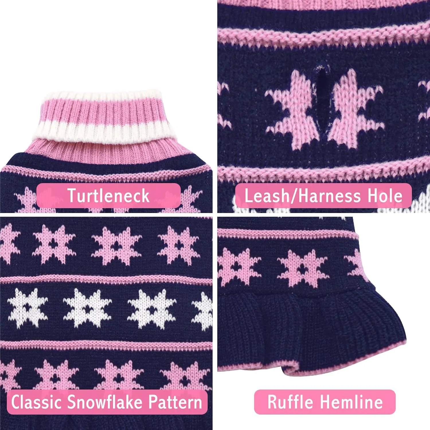 KYEESE Dog Sweater for Small Dogs - Warm Winter Coat with Leash Hole, Turtleneck Knit, Navy Blue, X-Small