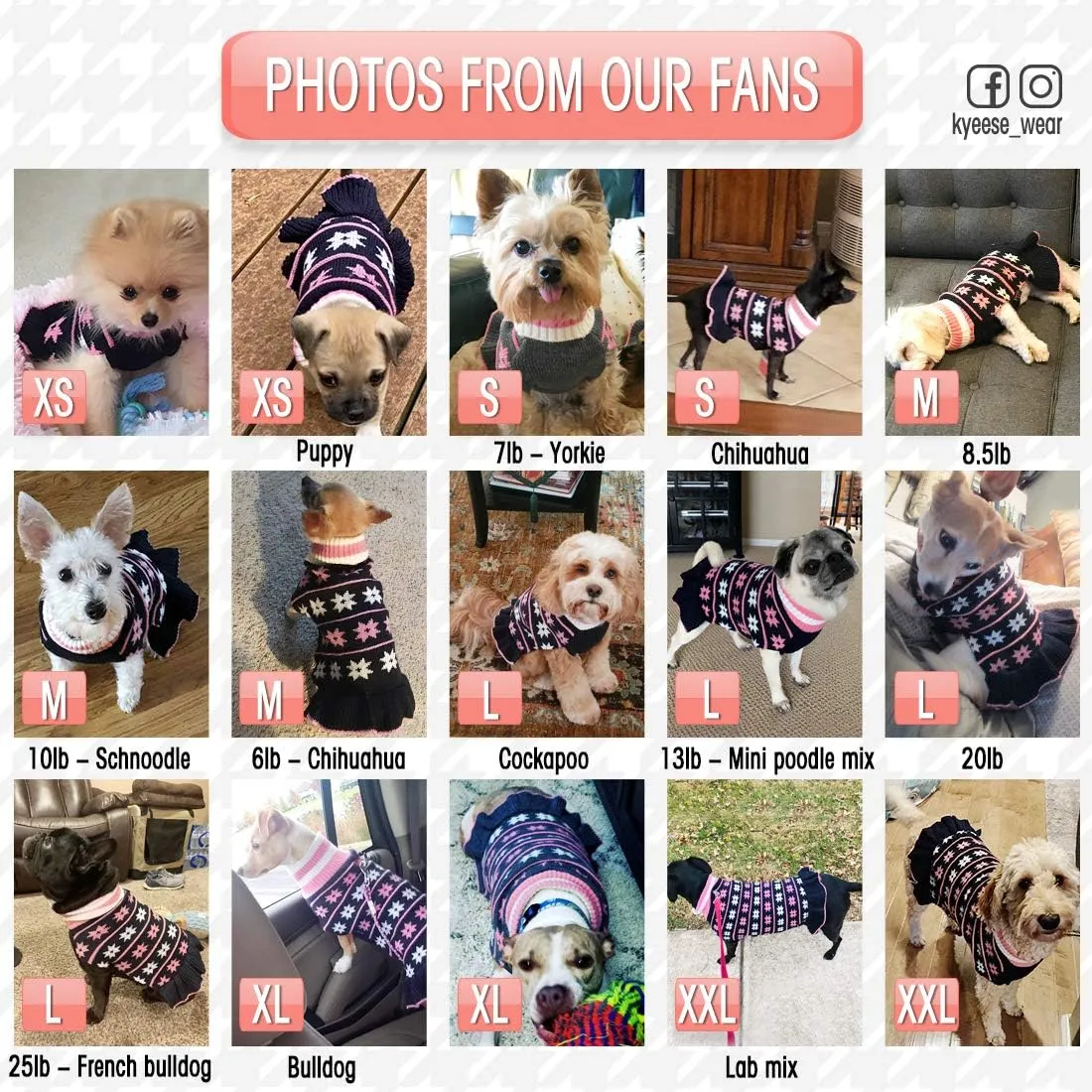 KYEESE Dog Sweater for Small Dogs - Warm Winter Coat with Leash Hole, Turtleneck Knit, Navy Blue, X-Small