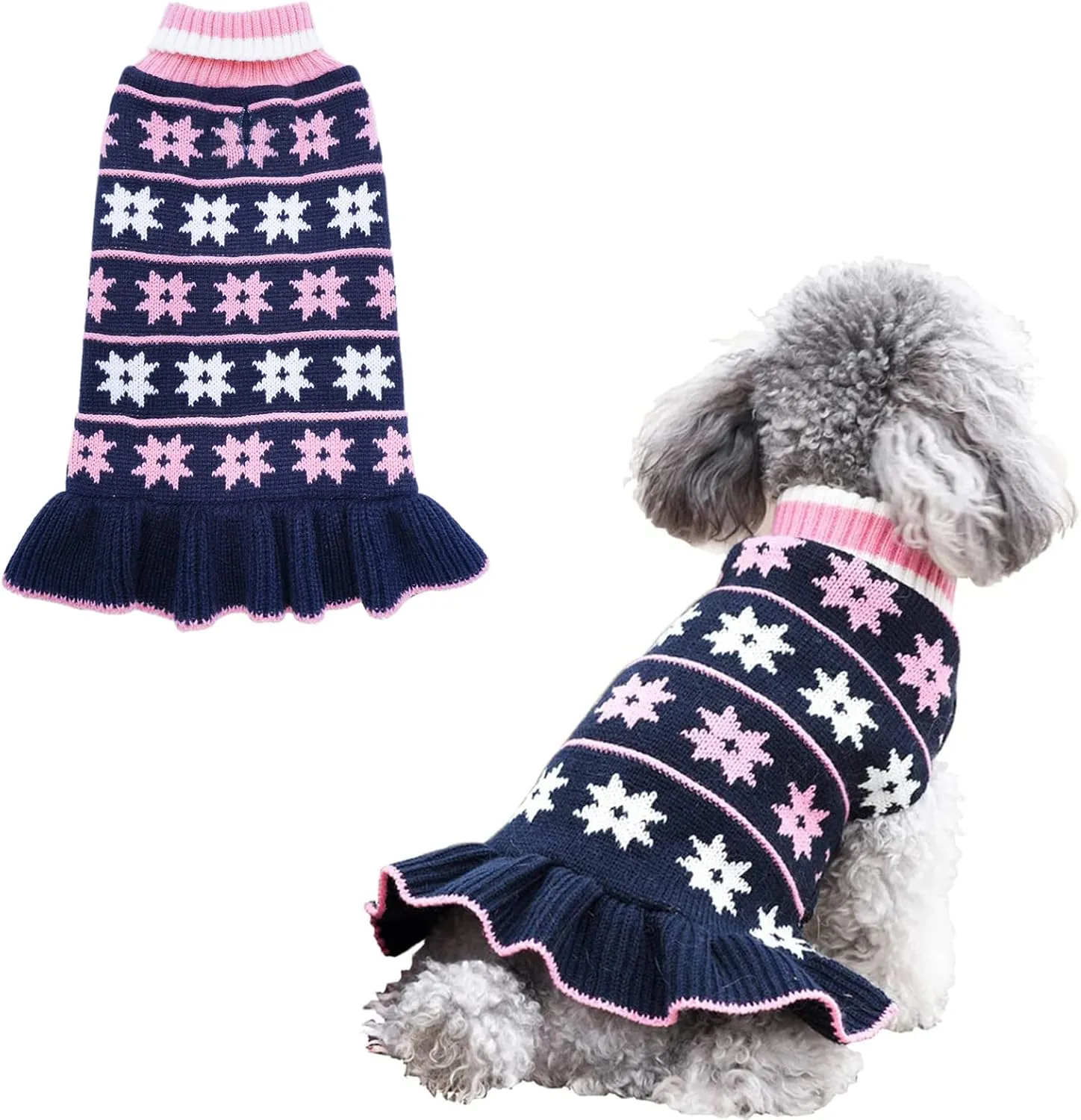 KYEESE Dog Sweater for Small Dogs - Warm Winter Coat with Leash Hole, Turtleneck Knit, Navy Blue, X-Small