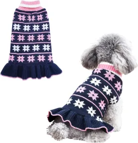 KYEESE Dog Sweater for Small Dogs - Warm Winter Coat with Leash Hole, Turtleneck Knit, Navy Blue, X-Small