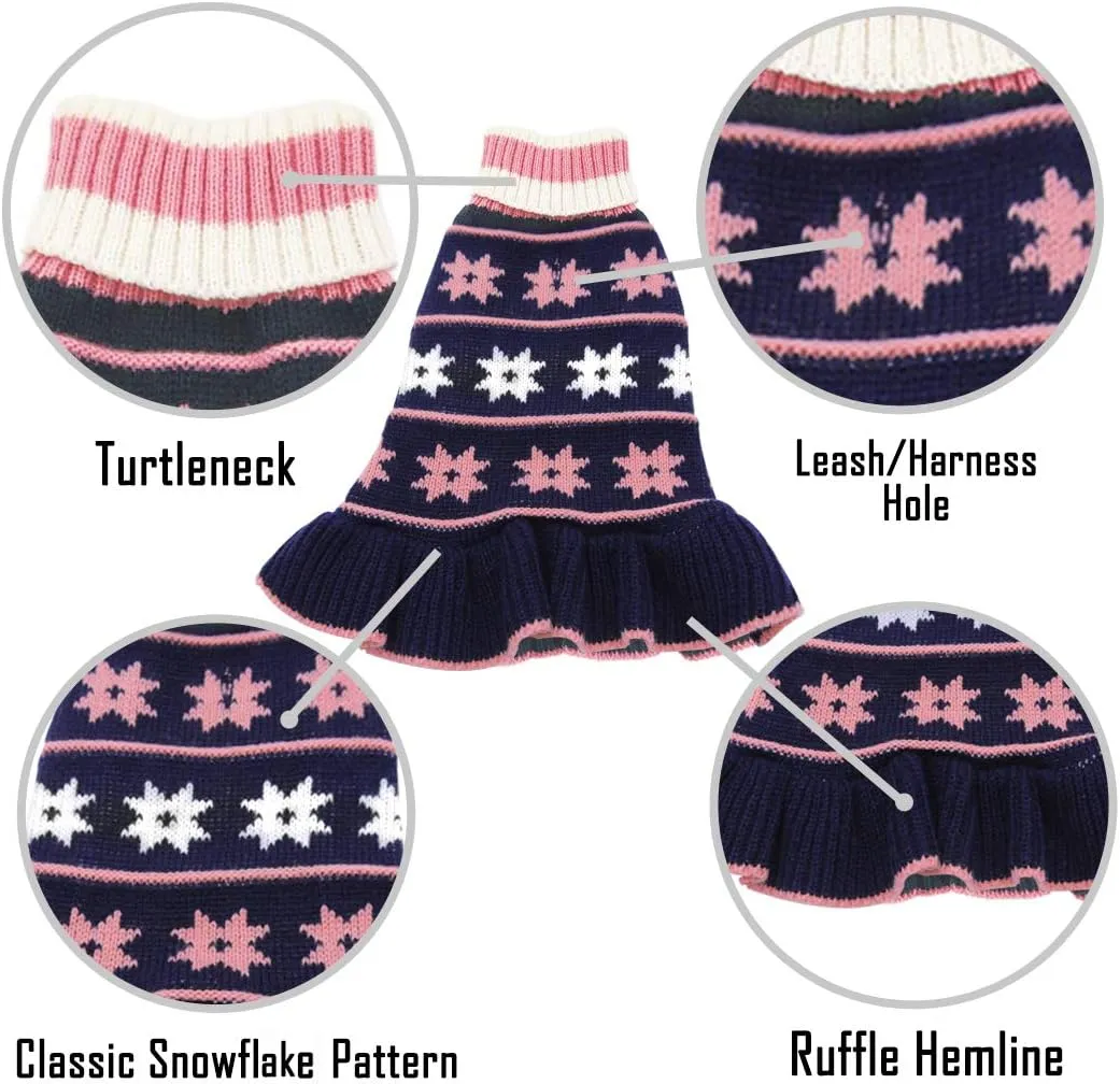 KYEESE Dog Sweater for Small Dogs - Warm Winter Coat with Leash Hole, Turtleneck Knit, Navy Blue, X-Small