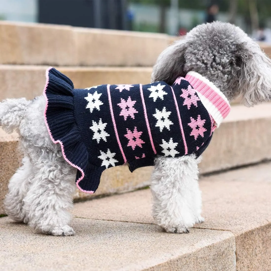 KYEESE Dog Sweater for Small Dogs - Warm Winter Coat with Leash Hole, Turtleneck Knit, Navy Blue, X-Small