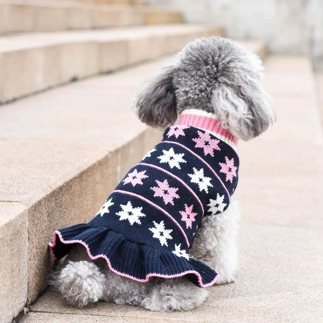 KYEESE Dog Sweater for Small Dogs - Warm Winter Coat with Leash Hole, Turtleneck Knit, Navy Blue, X-Small