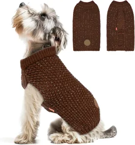 KYEESE Dog Sweater Small Dog Sweater with Reflective Yarn Stretchy Pet Coats Warm Pet Sweater for Small Dogs Male Comfy Dogs Clothes with Leash Hole, Khaki, XS