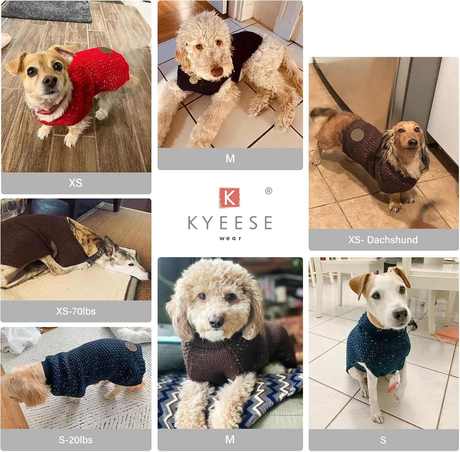 KYEESE Dog Sweater Small Dog Sweater with Reflective Yarn Stretchy Pet Coats Warm Pet Sweater for Small Dogs Male Comfy Dogs Clothes with Leash Hole, Khaki, XS