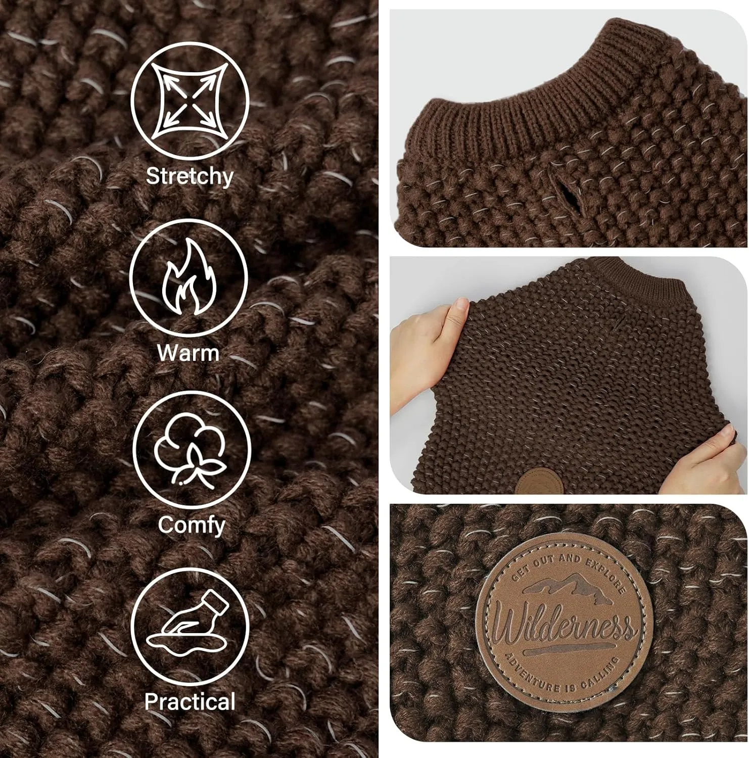 KYEESE Dog Sweater Small Dog Sweater with Reflective Yarn Stretchy Pet Coats Warm Pet Sweater for Small Dogs Male Comfy Dogs Clothes with Leash Hole, Khaki, XS