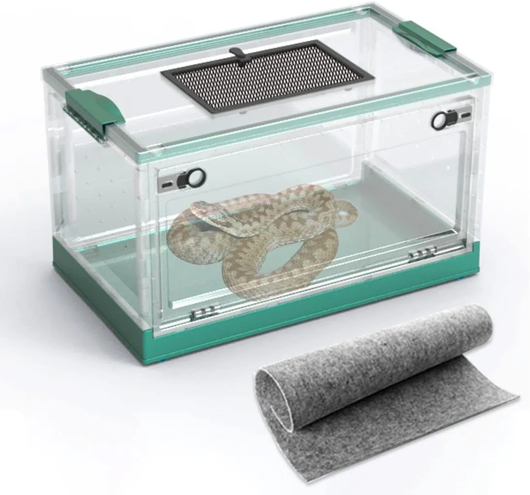 Large Snake Reptile Tank Amphibians Habitat Cages Sliding Screen Top for Lizard,Gecko, Frog, Hamster Animals(21.65"x12.6"x12.2") (Grey Blue)