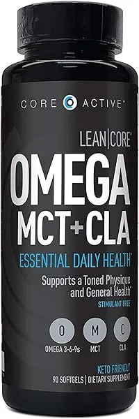 Lean CORE Omega MCT   CLA - Stimulant Free Health Formula, Lean Muscle & Toned Physique, Omega 3-6-9 Fatty Acids - Flaxseed Fish Oil- Coconut Oil- Keto Friendly 30 Day Supply (90 Softgels) in Pakistan