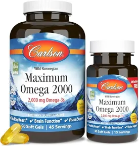 Maximum Omega 2000, 2000 mg Omega-3 Fatty Acids Including EPA and DHA, Wild-Caught, Norwegian Fish Oil Supplement, Sustainably Sourced Fish Oil Capsules, Lemon, 90 30 Softgels in Pakistan