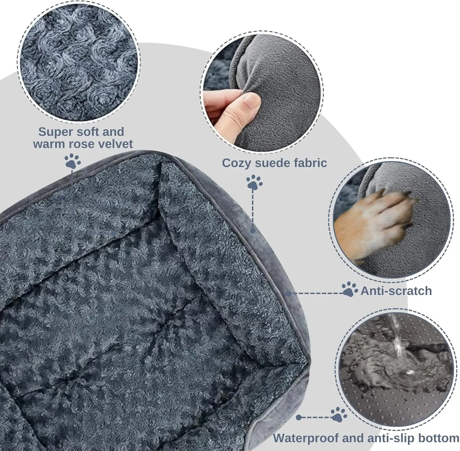 MeowMua Dog & Cat Bed - Washable Orthopedic Mat, Removable Sleeping Mat, Anti-Slip Bottom (Grey, Medium)