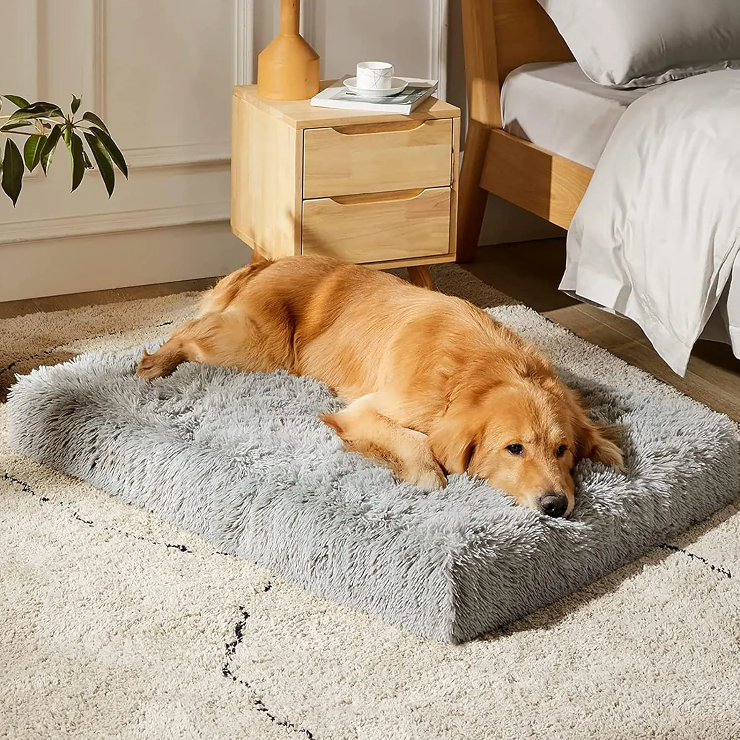 MIHIKK Extra Large Dog Bed, Jumbo Orthopedic Egg Crate Foam Dog Bed with Removable Washable Cover, Waterproof Dog Mattress Nonskid Bottom, Comfy Anti Anxiety Pet Bed Mat, 54x44 inch, Gray
