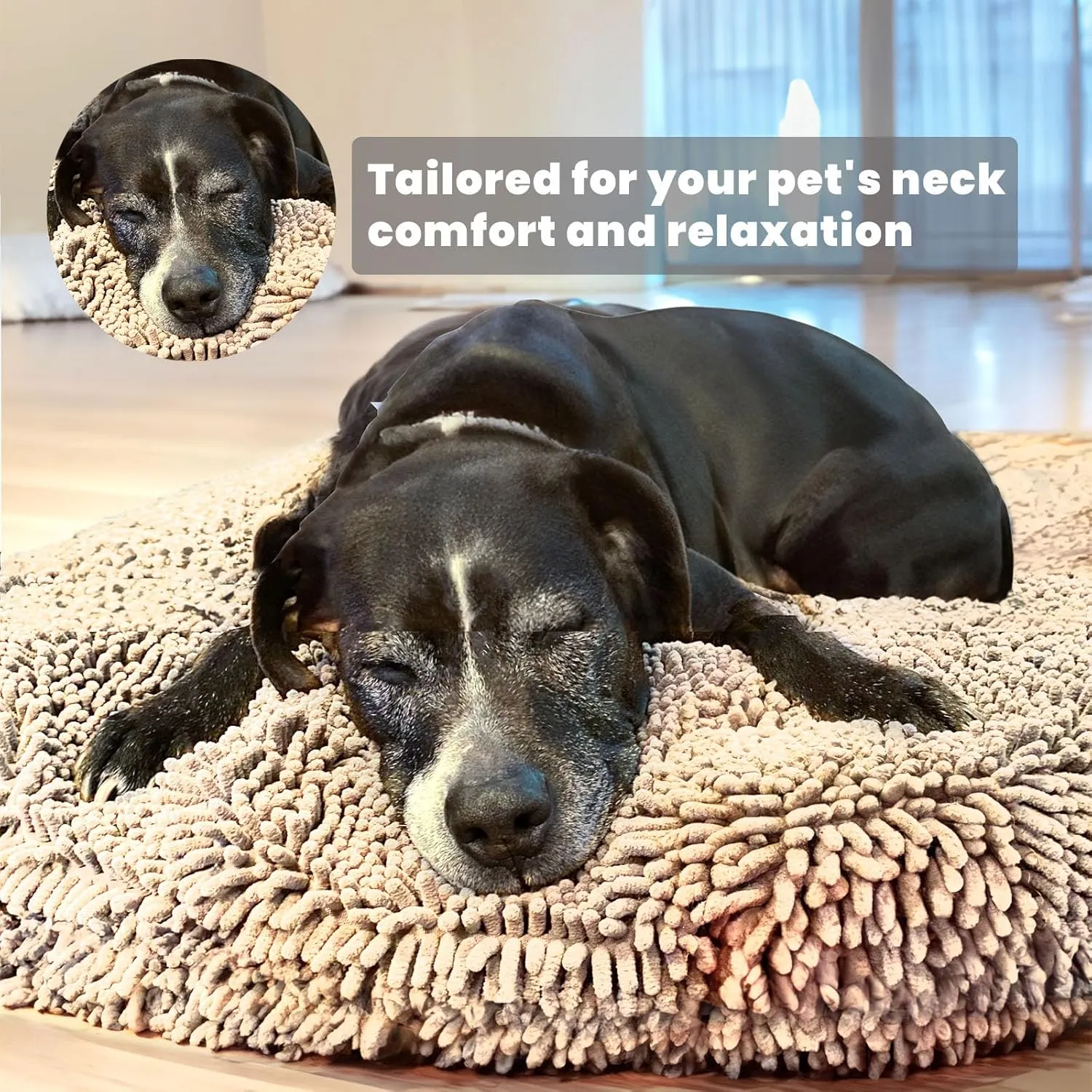 Muddy Mat Cloud K-9 Bed for Dogs & Cats, Soft & Relaxing Donut Dog Bed, Chenille Material, Removable Cover, Washable & Dryer SafeBeige Large(40'x40')