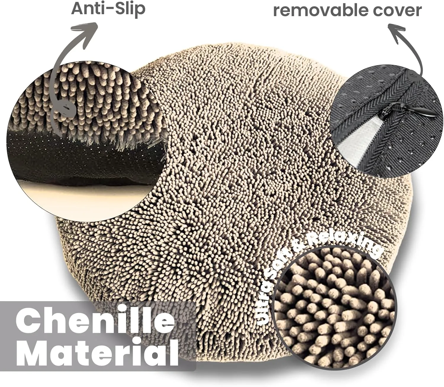 Muddy Mat Cloud K-9 Bed for Dogs & Cats, Soft & Relaxing Donut Dog Bed, Chenille Material, Removable Cover, Washable & Dryer SafeBeige Large(40'x40')
